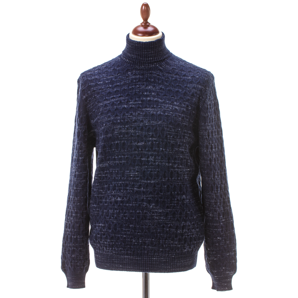 Синий свитер с фактурным узором шерсть/кашемир