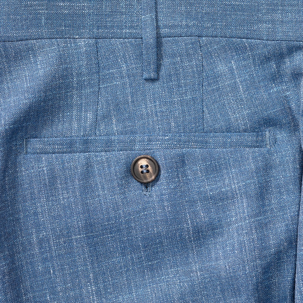 Голубые брюки с прорезными карманами лен/шерсть/шелк
