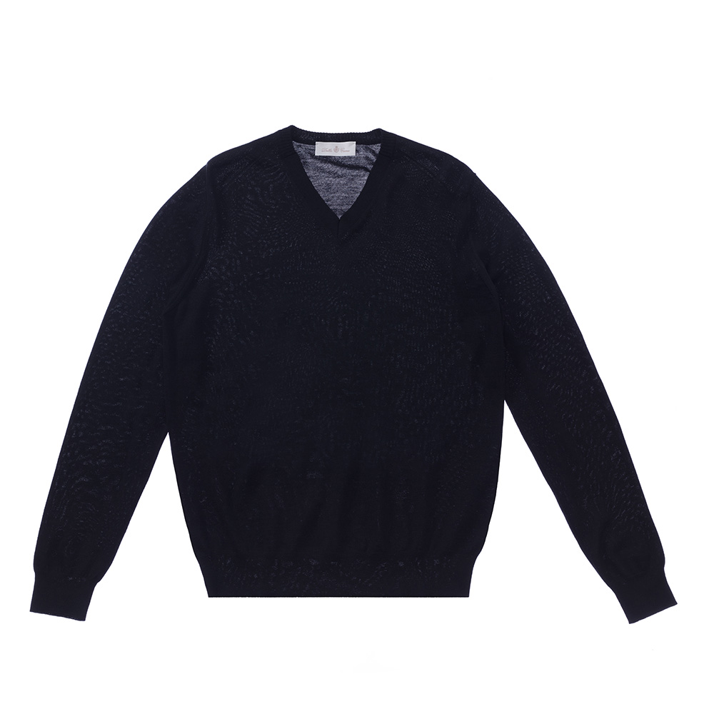 Классический шерстяной пуловер темно-синего цвета