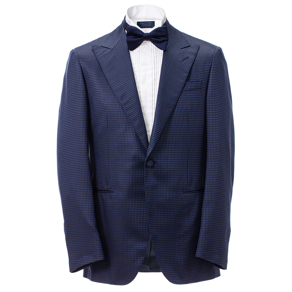 Приталенный пиджак темно-синего цвета с фактурной отделкой шерсть/шелк