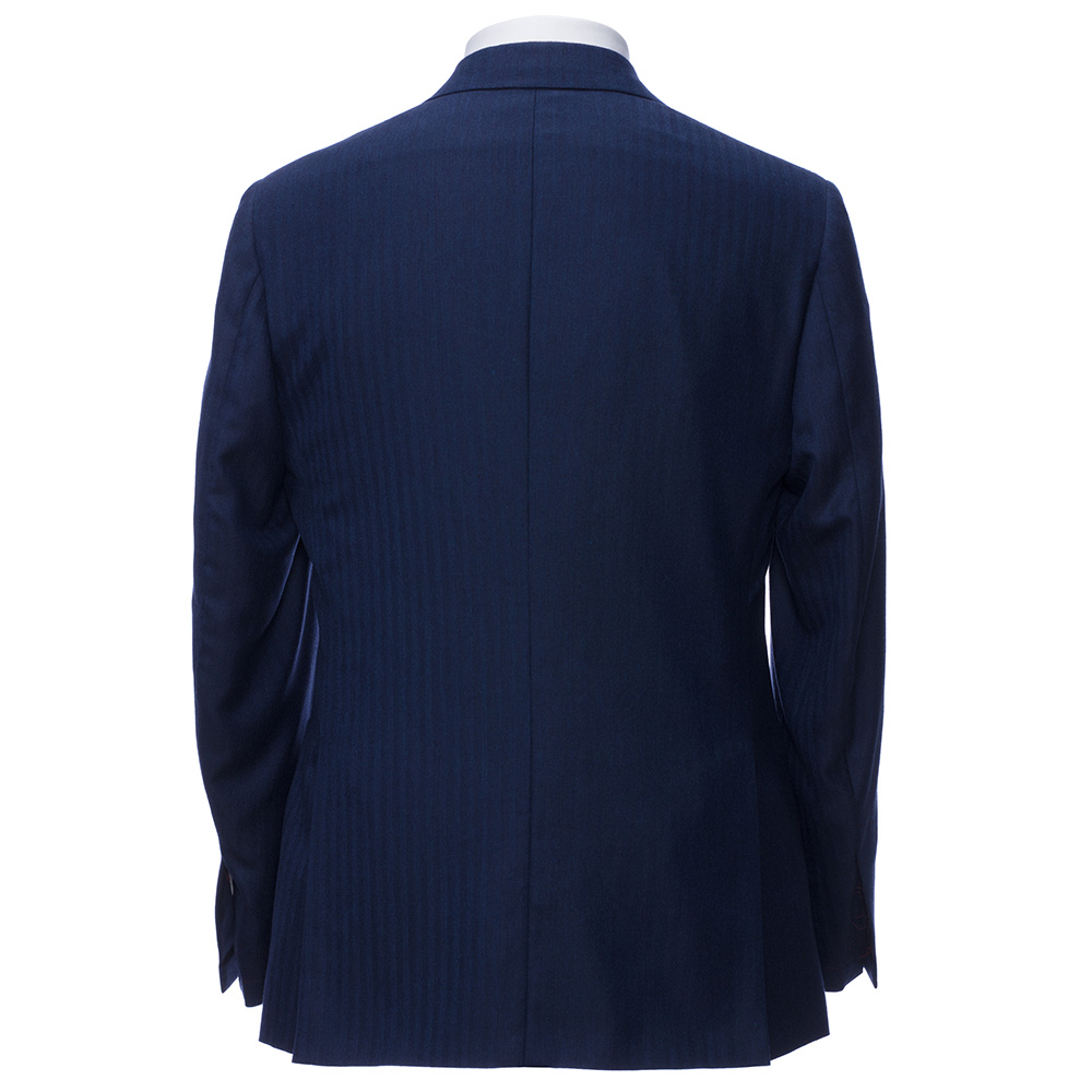 Темно-синий приталенный пиджак с узором «‎елочка»‎ кашемир/шелк