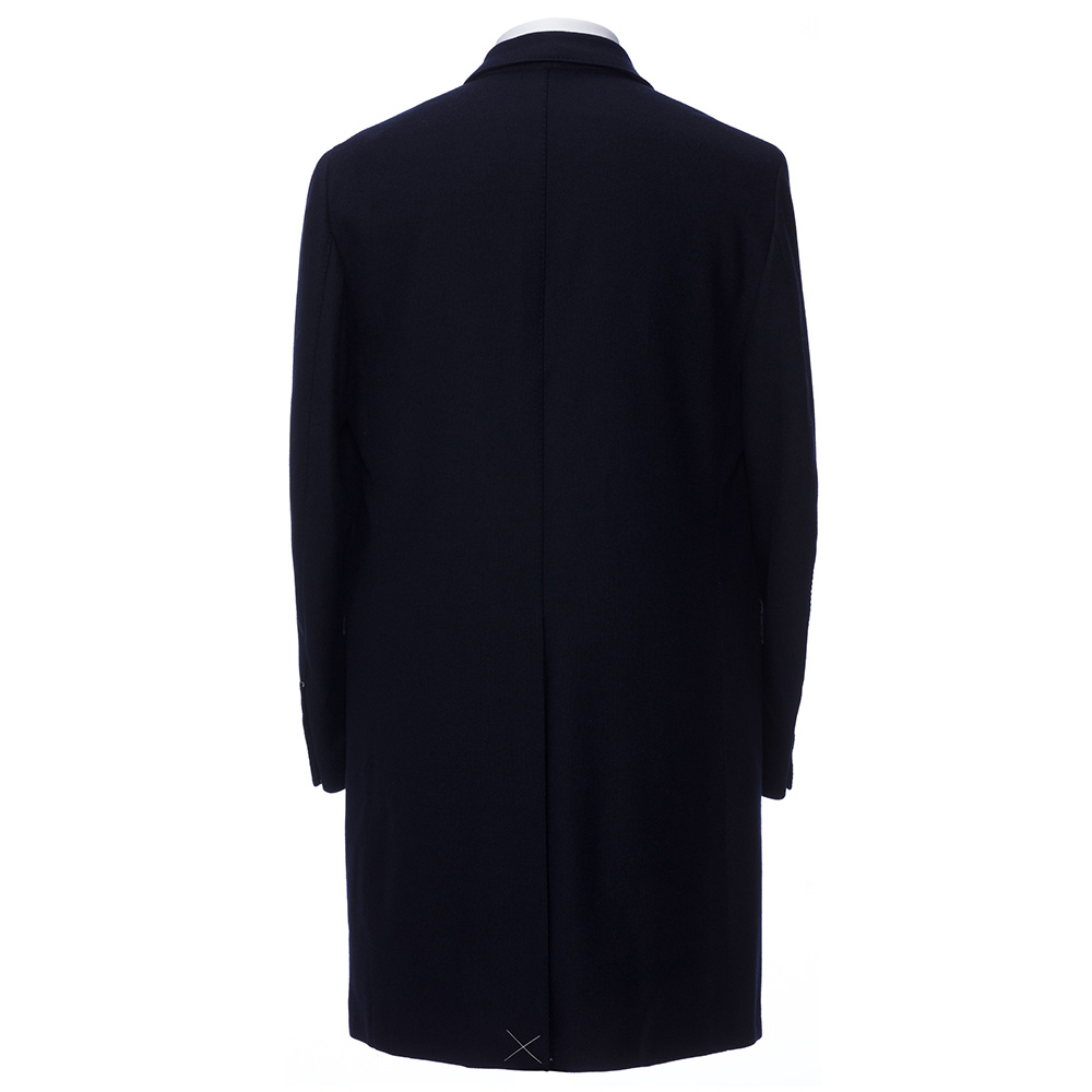 Удлиненное пальто из микса шерсти и кашемира темно-синего цвета