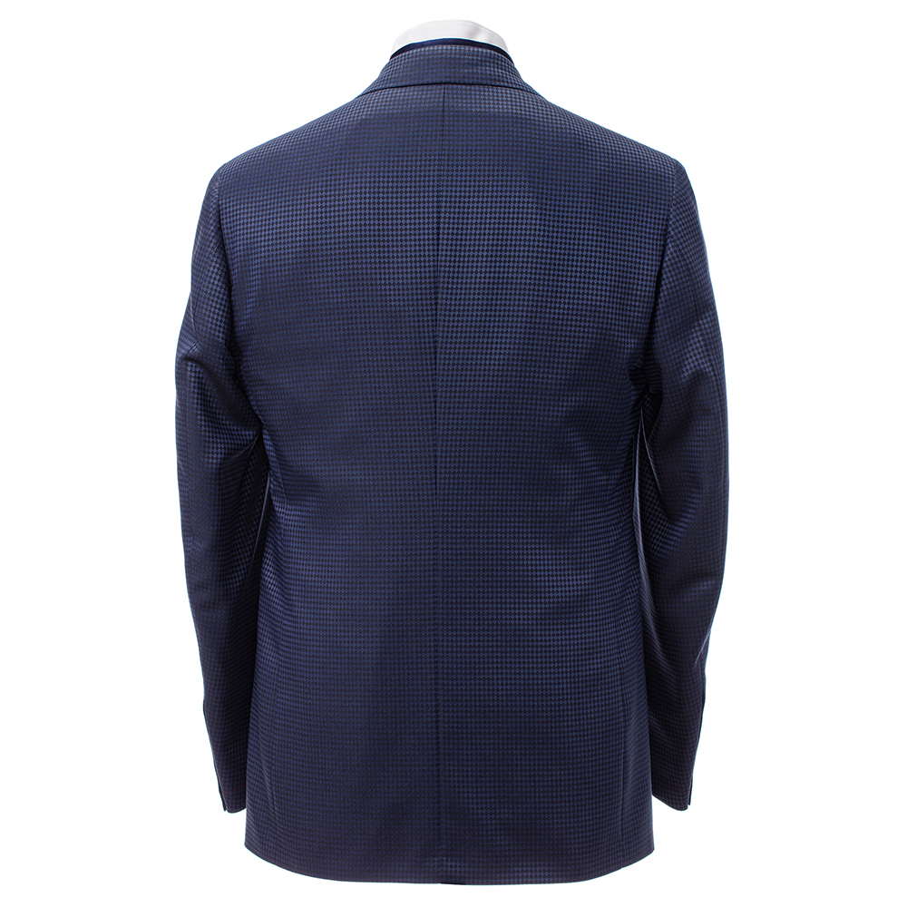 Приталенный пиджак темно-синего цвета с фактурной отделкой шерсть/шелк