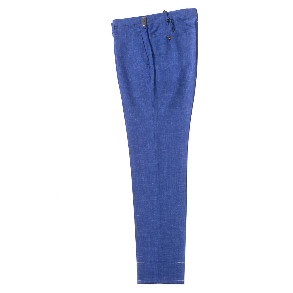 Синие брюки с прорезными карманами лен/шерсть/шелк