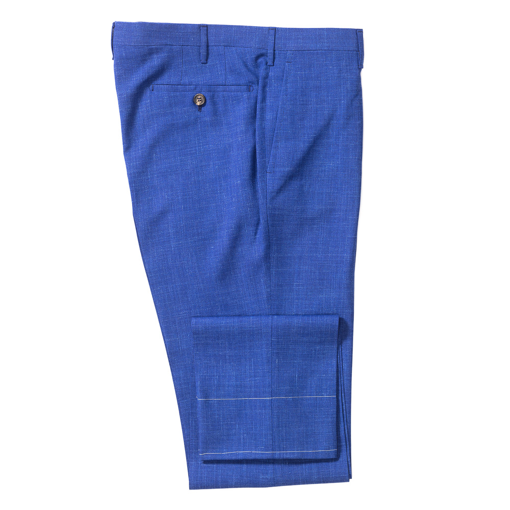 Синие брюки с прорезными карманами лен/шерсть/шелк